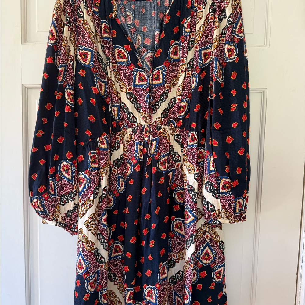 ba&sh Blue and Orange Long Sleeve Sundress